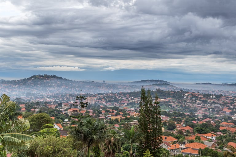 Early morning views over cloudy Kampala, as seen from Upper Buziga